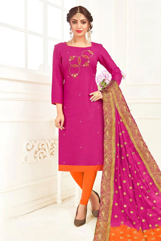 Pink Unstitched South Slub Cotton Straight Suit NCUS11610227