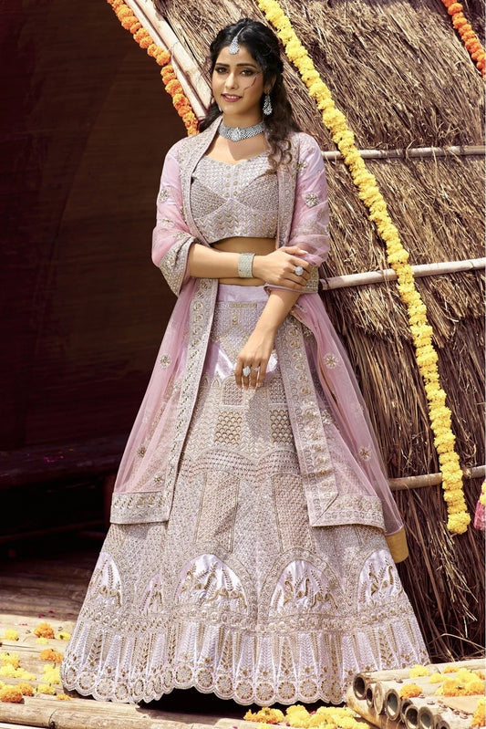 Pink Velvet Embroidery Bridal Lehenga Choli NCLC10810381