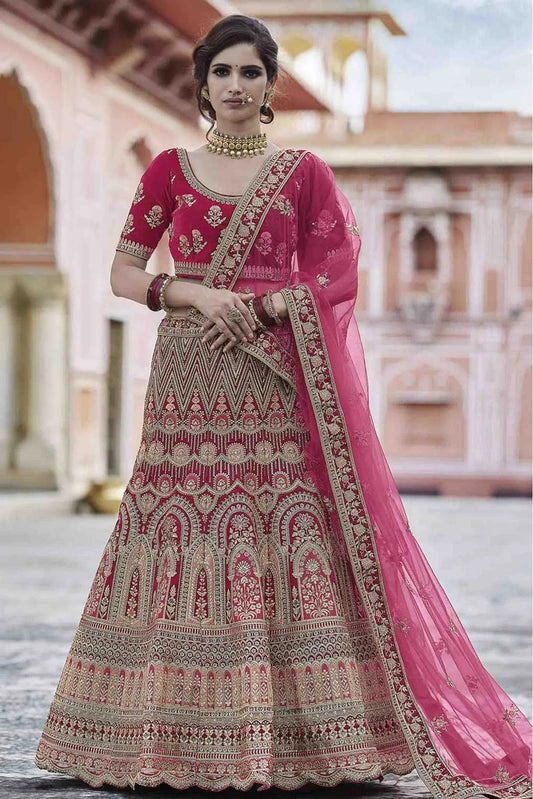 Pink Velvet Hand Lehenga Choli NCLC10810383