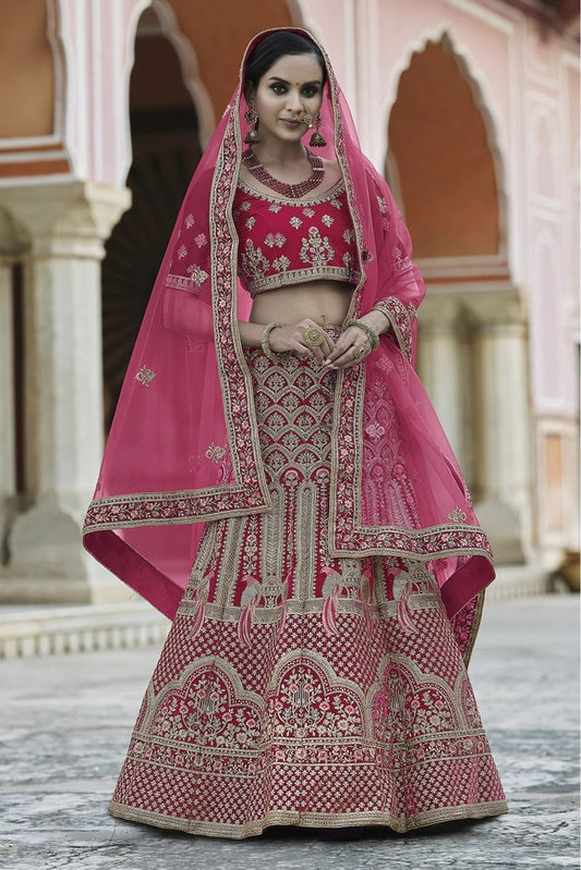 Pink Velvet Hand Lehenga Choli NCLC10810385