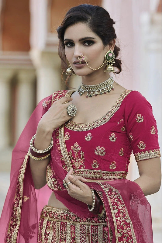 Pink Velvet Hand Lehenga Choli NCLC10810386