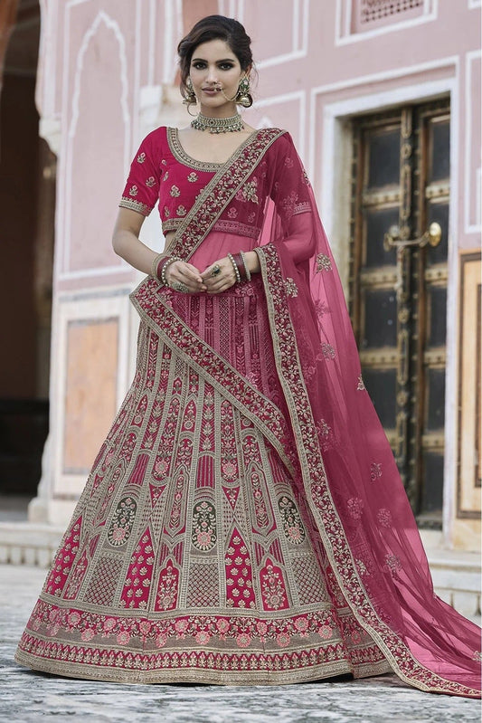 Pink Velvet Hand Lehenga Choli NCLC10810386