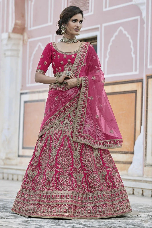 Pink Velvet Hand Lehenga Choli NCLC10810389