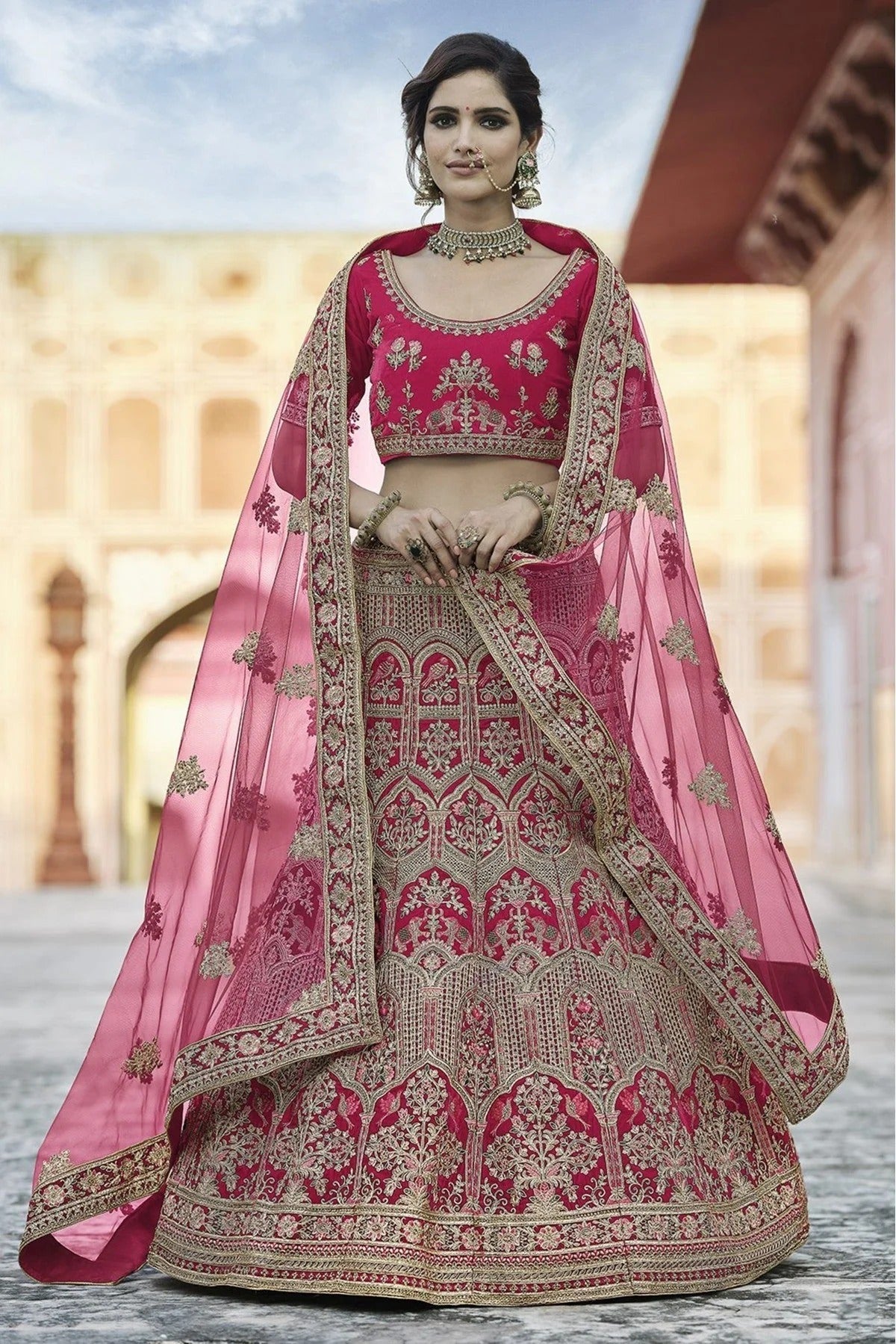 Pink Velvet Hand Lehenga Choli NCLC10810393