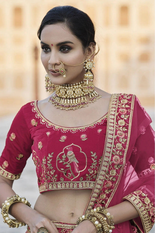 Pink Velvet Hand Lehenga Choli NCLC10810395
