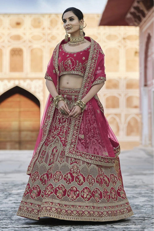 Pink Velvet Hand Lehenga Choli NCLC10810395