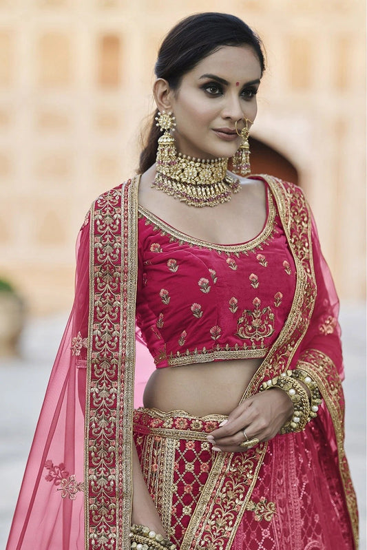 Pink Velvet Hand Lehenga Choli NCLC10810398