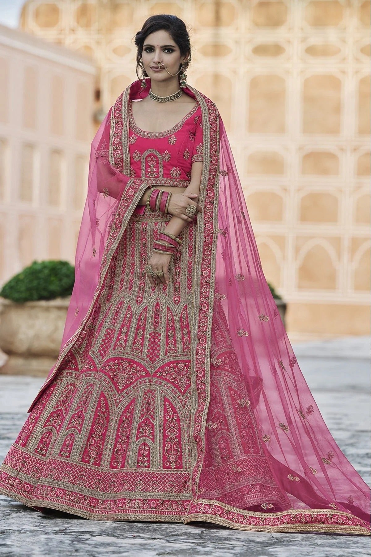 Pink Velvet Hand Lehenga Choli NCLC10810400