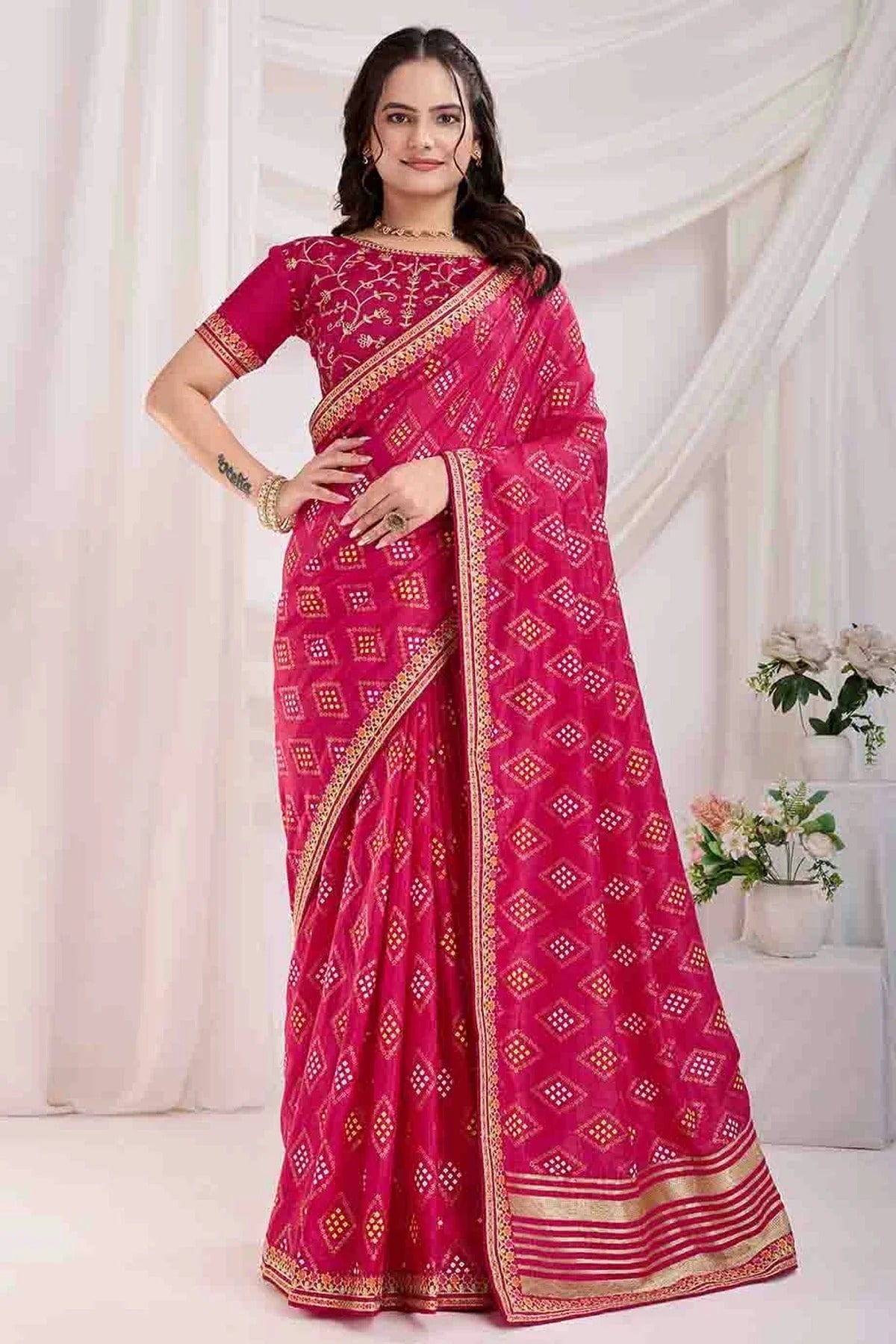 Pink Vichitra Silk Designer Saree NCSD11110949