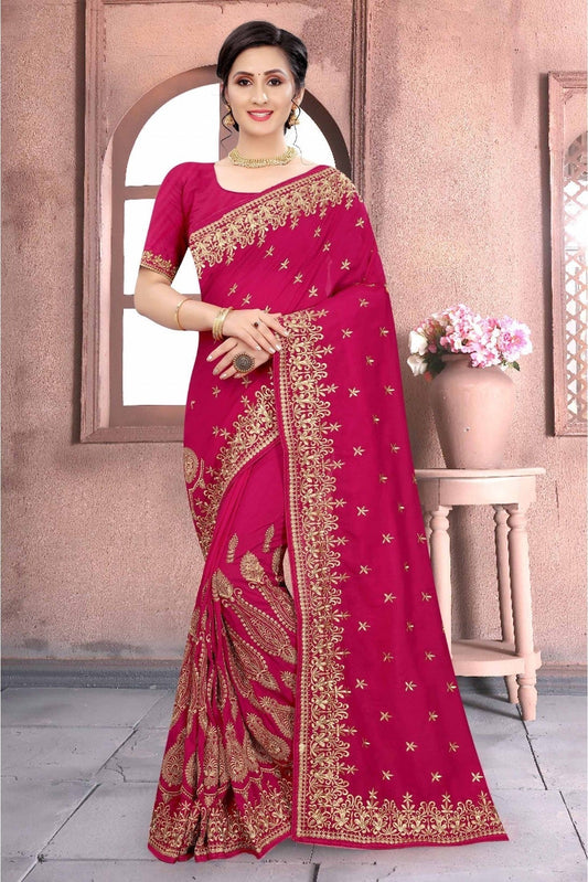 Pink Vichitra Silk Embroidery Saree NCSD11210561