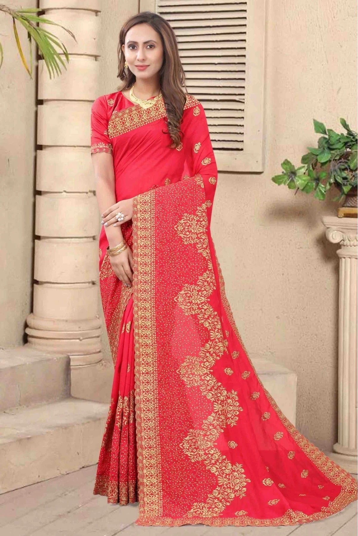 Pink Vichitra Silk Embroidery Saree NCSD11210735