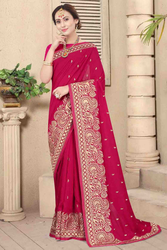 Pink Vichitra Silk Embroidery Saree NCSD11210868