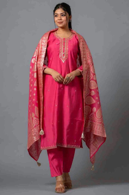 Pink Viscose Chanderi Embroidery Pant Style Suit NCSS11110358