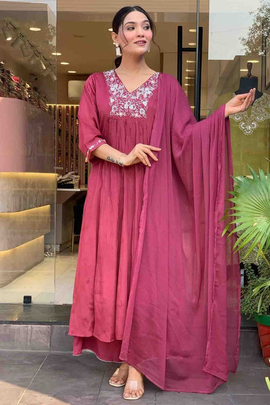 Pink Viscose Chinon Stitched Suit NCSS11110658
