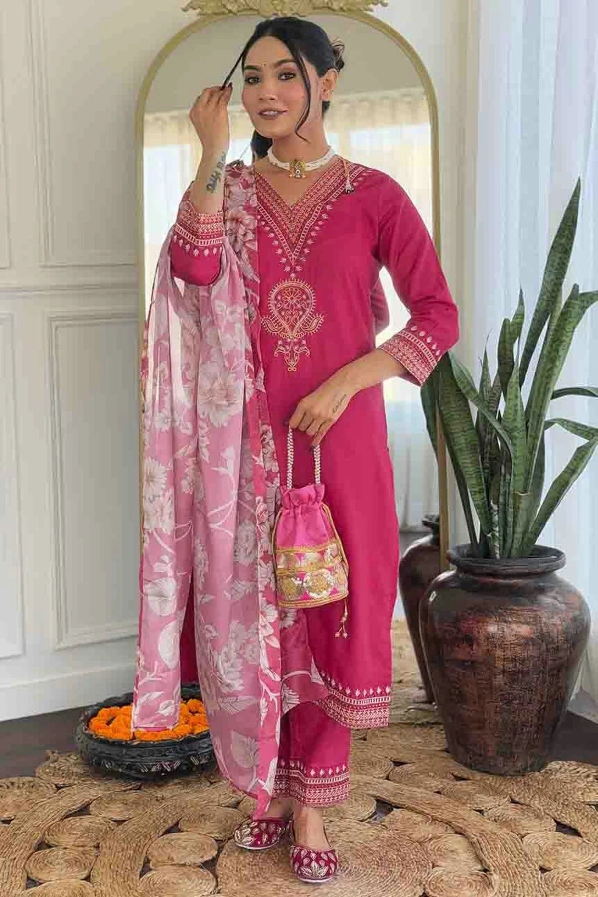 Pink Viscose Rayon Stitched Suit NCSS11110671