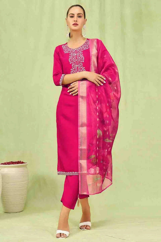 Pink Viscose Roman Silk Stitched Pant Style Suit NCSS11110185