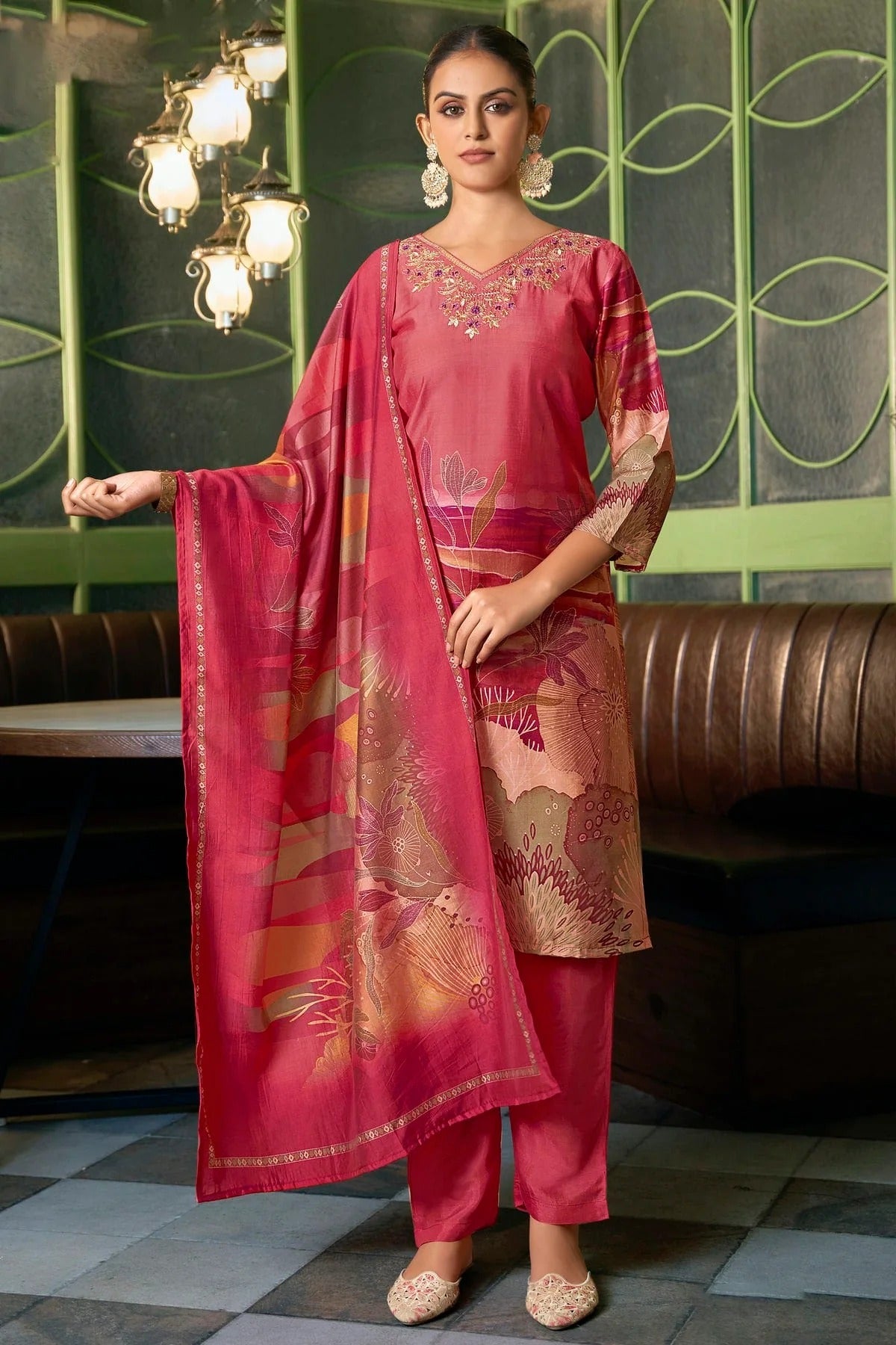 Pink Viscose Silk Stitched Suit NCSS11111413
