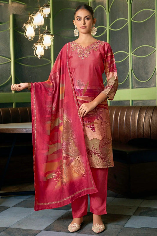 Pink Viscose Silk Stitched Suit NCSS11111413