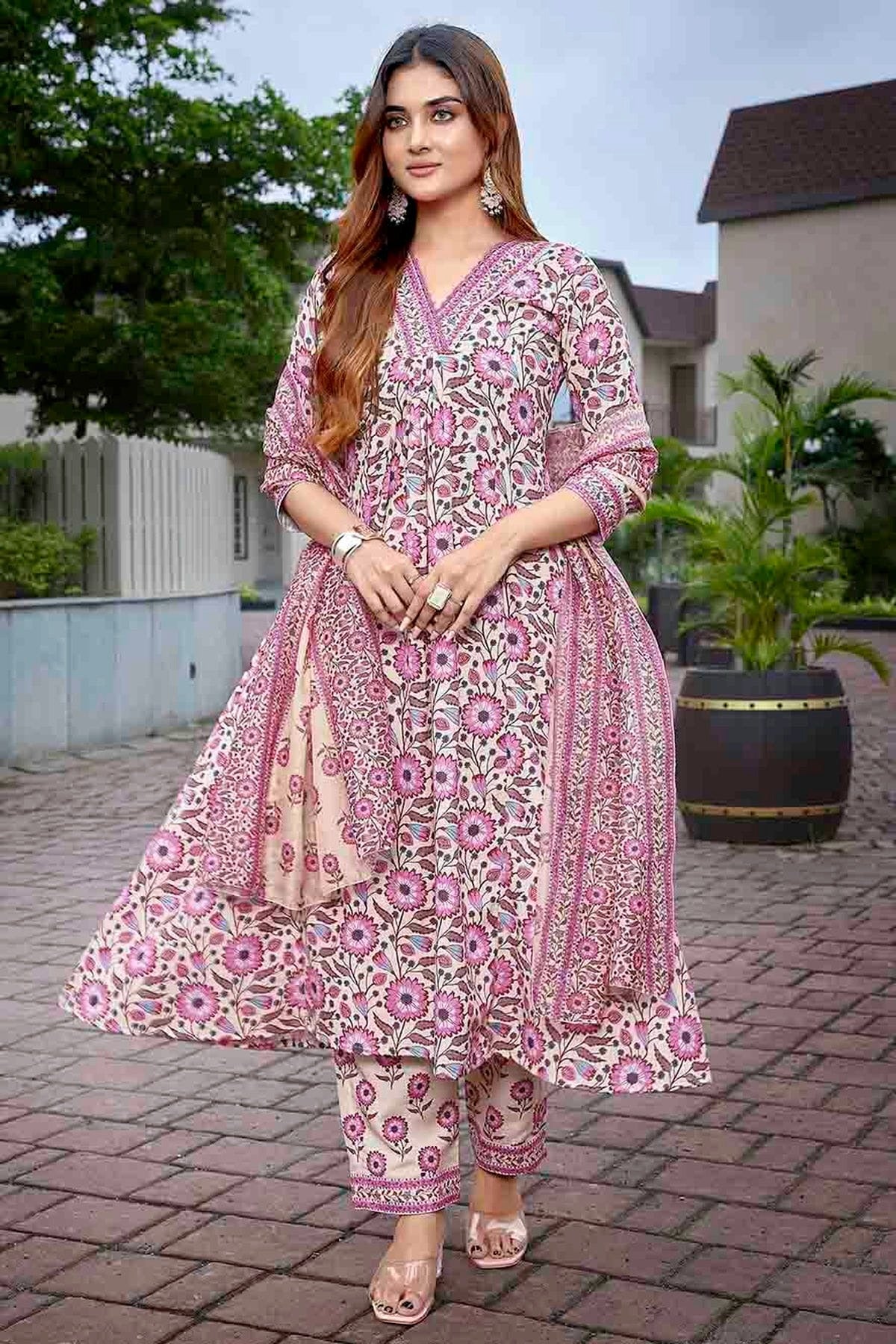 Pink Viscose Stitched Suit NCSS11110646