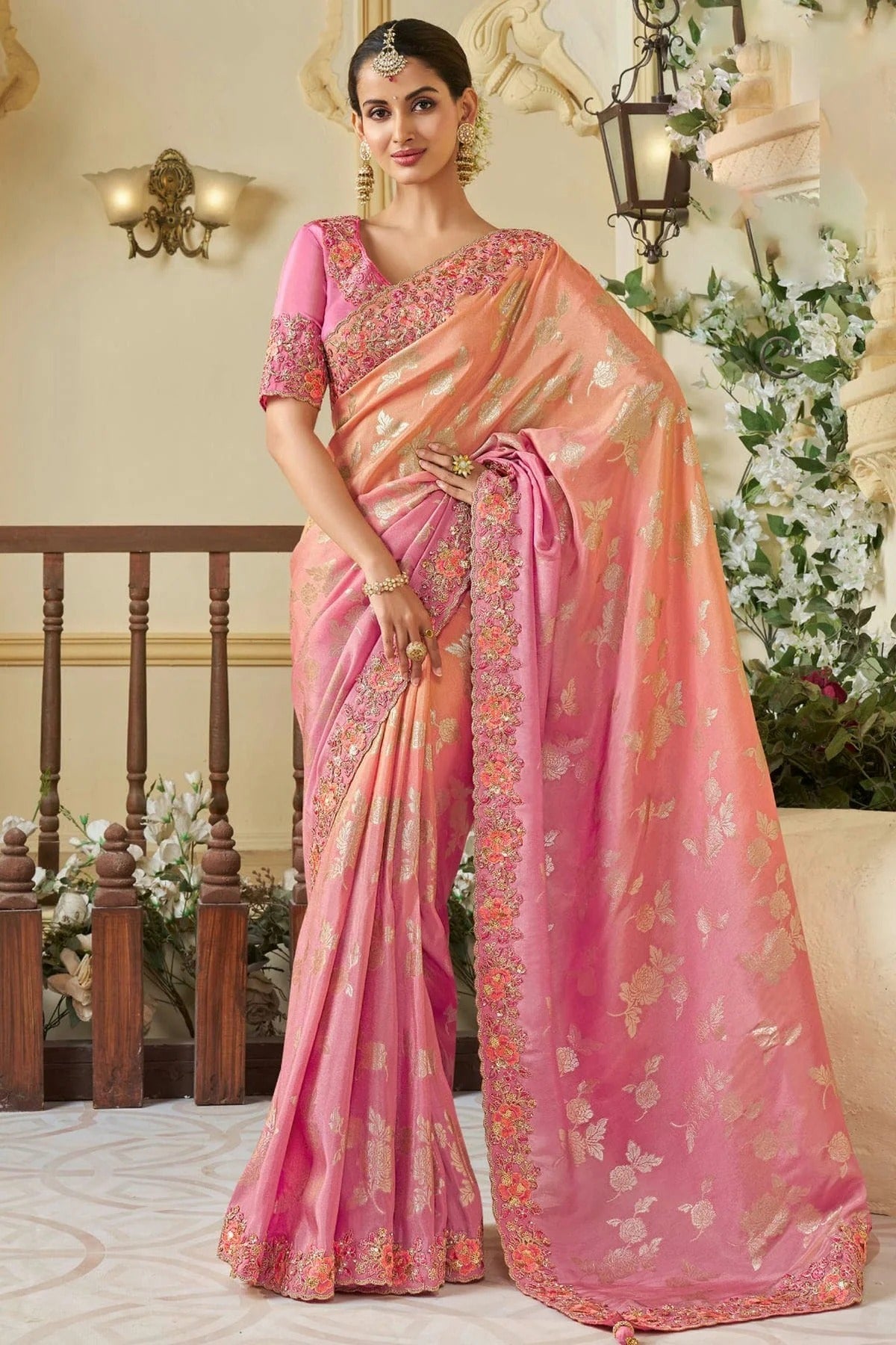 Pink Viscose Tissue Designer Saree NCSD11111734