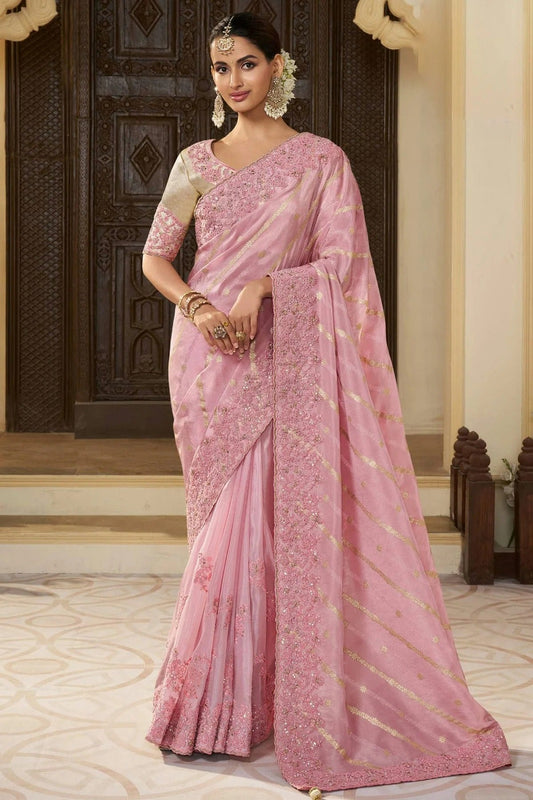 Pink Viscose Tissue Designer Saree NCSD11111735
