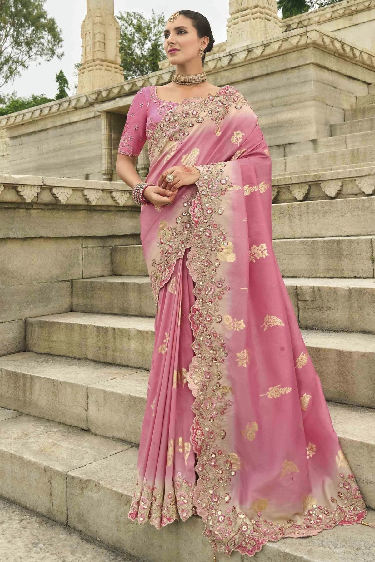 Pink Viscose Tissue Silk Designer Saree NCSD11111136