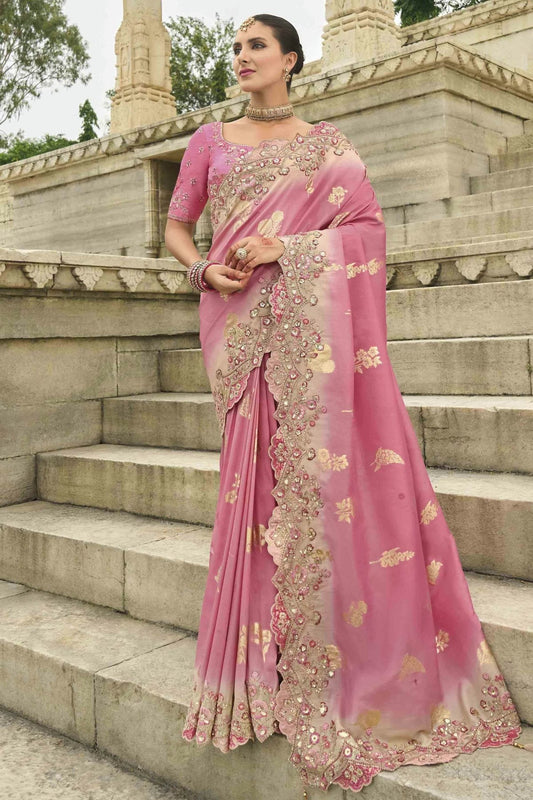 Pink Viscose Tissue Silk Designer Saree NCSD11111136