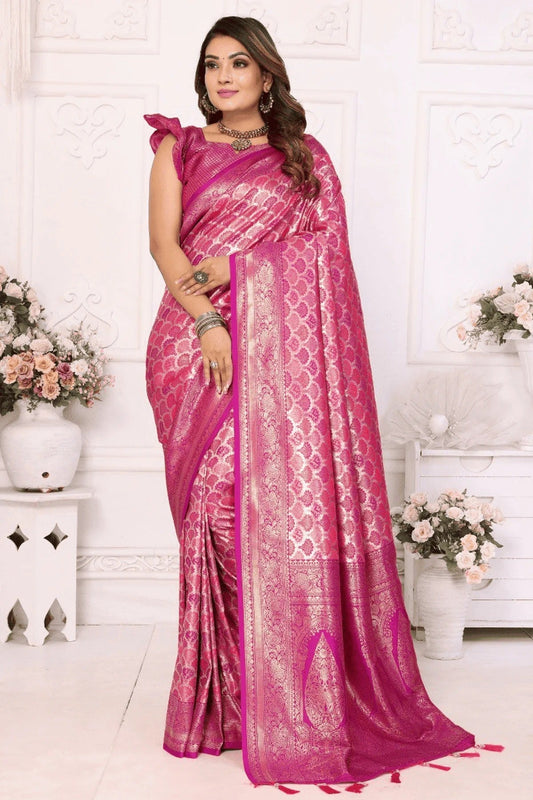 Pink Woven Banarasi Silk Traditional Saree NCSD12510194