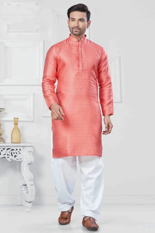 Pink Woven Jacquard Silk Kurta Pajama NCKP11110532