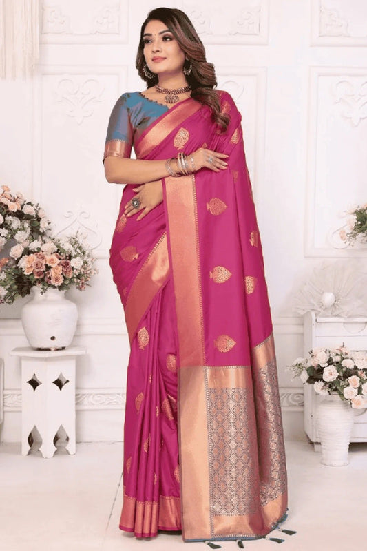 Pink Woven Lichi Soft Silk Traditional Saree NCSD12510119