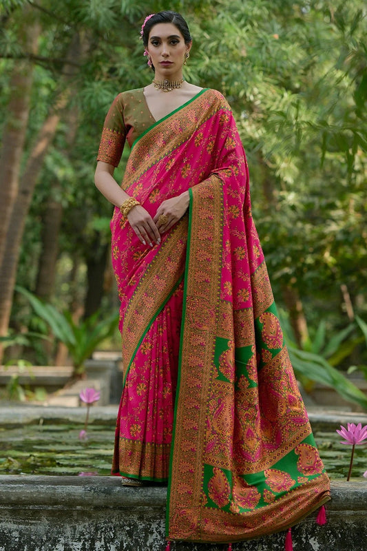 Pink Woven Pashmina Silk Saree NCSD12610156