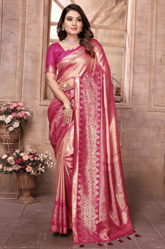 Pink Woven Pure Banarasi Tissue Silk Traditional Saree NCSD12510145