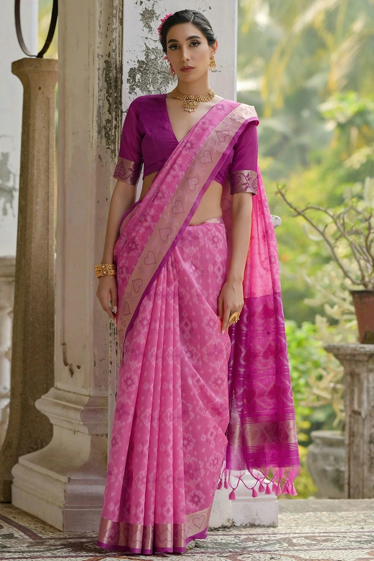 Pink Woven Raw Silk Saree NCSD12610148
