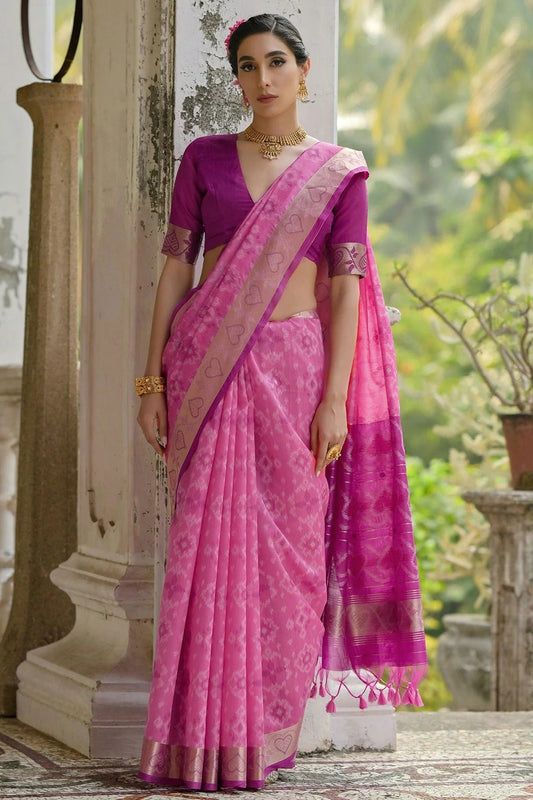 Pink Woven Raw Silk Saree NCSD12610148