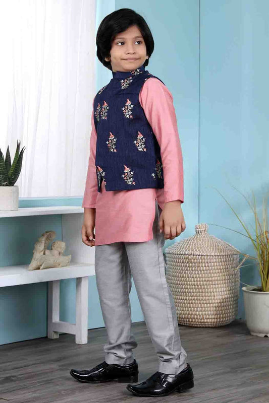 Pink and Blue Cotton Silk Kurta PajamaWith Jacket  NCBW10710712