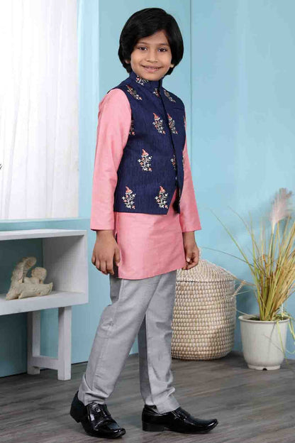 Pink and Blue Cotton Silk Kurta PajamaWith Jacket  NCBW10710712
