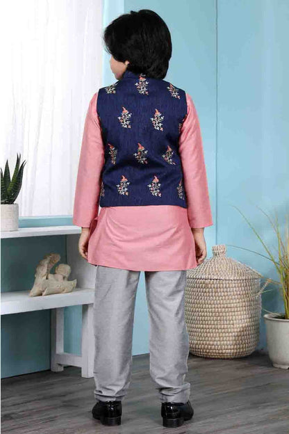 Pink and Blue Cotton Silk Kurta PajamaWith Jacket  NCBW10710712