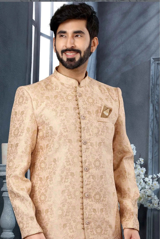 Pink and Cream Jacquard Woven Sherwani NCSH10410416