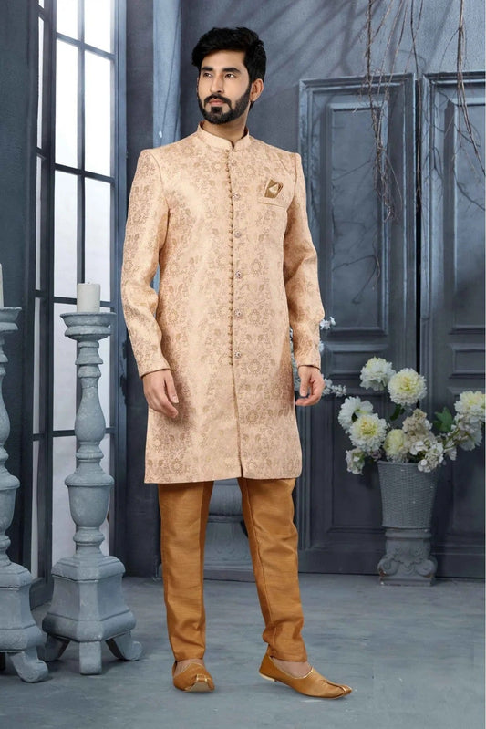 Pink and Cream Jacquard Woven Sherwani NCSH10410416