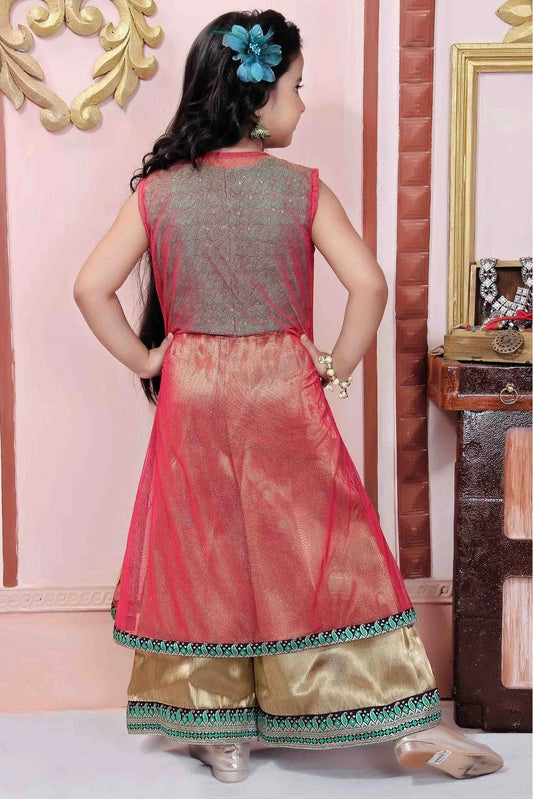 Pink and Green Net Party Wear Palazzo Pant Suit NCGW10710767