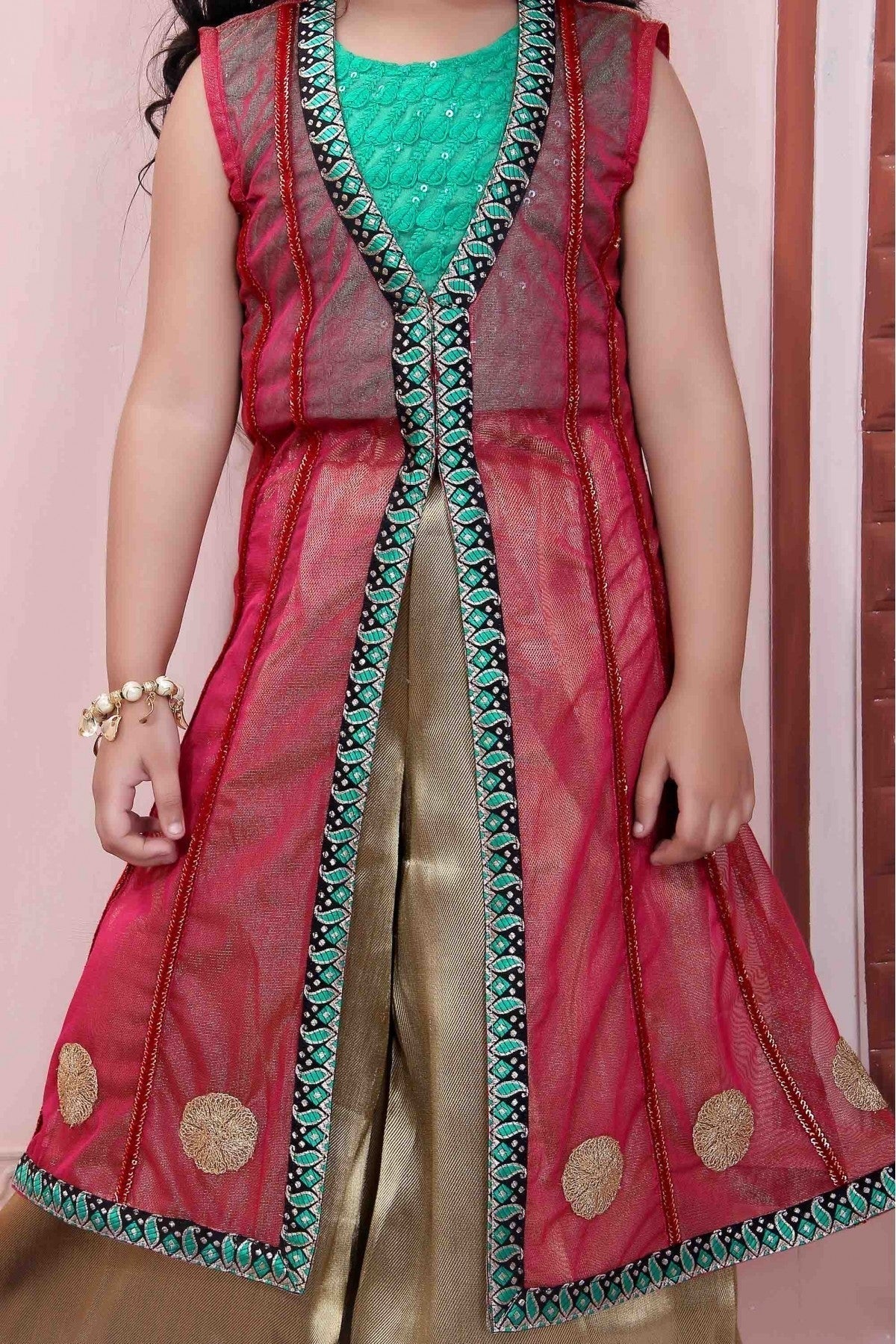 Pink and Green Net Party Wear Palazzo Pant Suit NCGW10710767