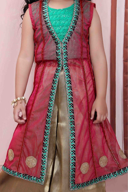 Pink and Green Net Party Wear Palazzo Pant Suit NCGW10710767