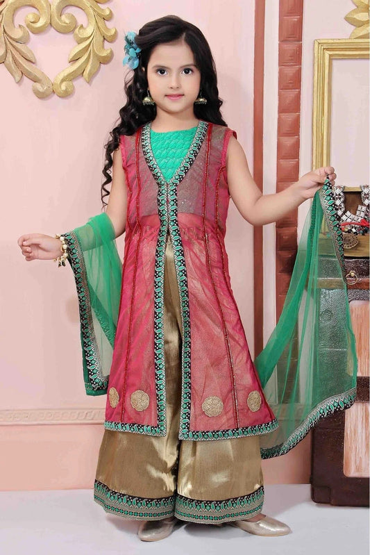 Pink and Green Net Party Wear Palazzo Pant Suit NCGW10710767
