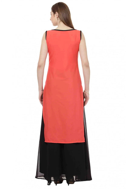 Pink and Orange Plus Size Crepe Straight Kurti NCKR10610176