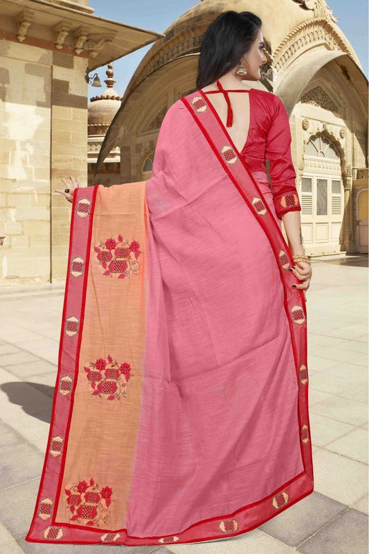 Pink and Peach Cotton Designer Saree NCSD11210662