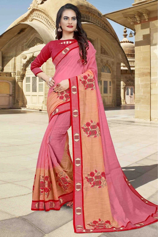 Pink and Peach Cotton Designer Saree NCSD11210662