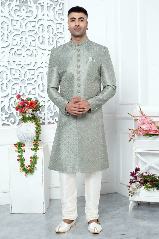 Pista Green Art Silk Sherwan With Churidar Pant  NCSH12310308