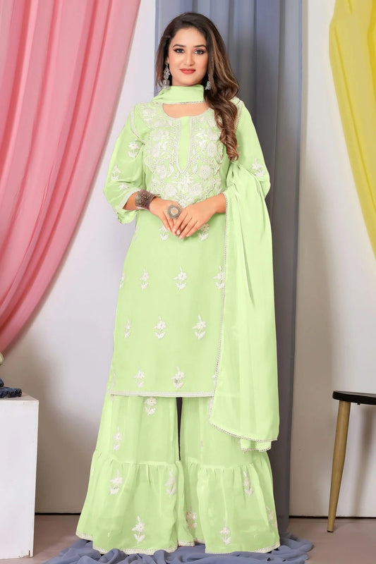 Pista Green Bamber Georgette Sharara Suit NCSM11112337