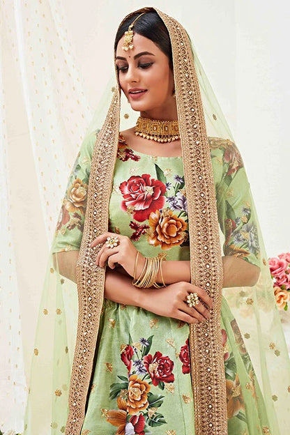 Pista Green Banglori Satin Designer Lehenga Choli NCLC12410134