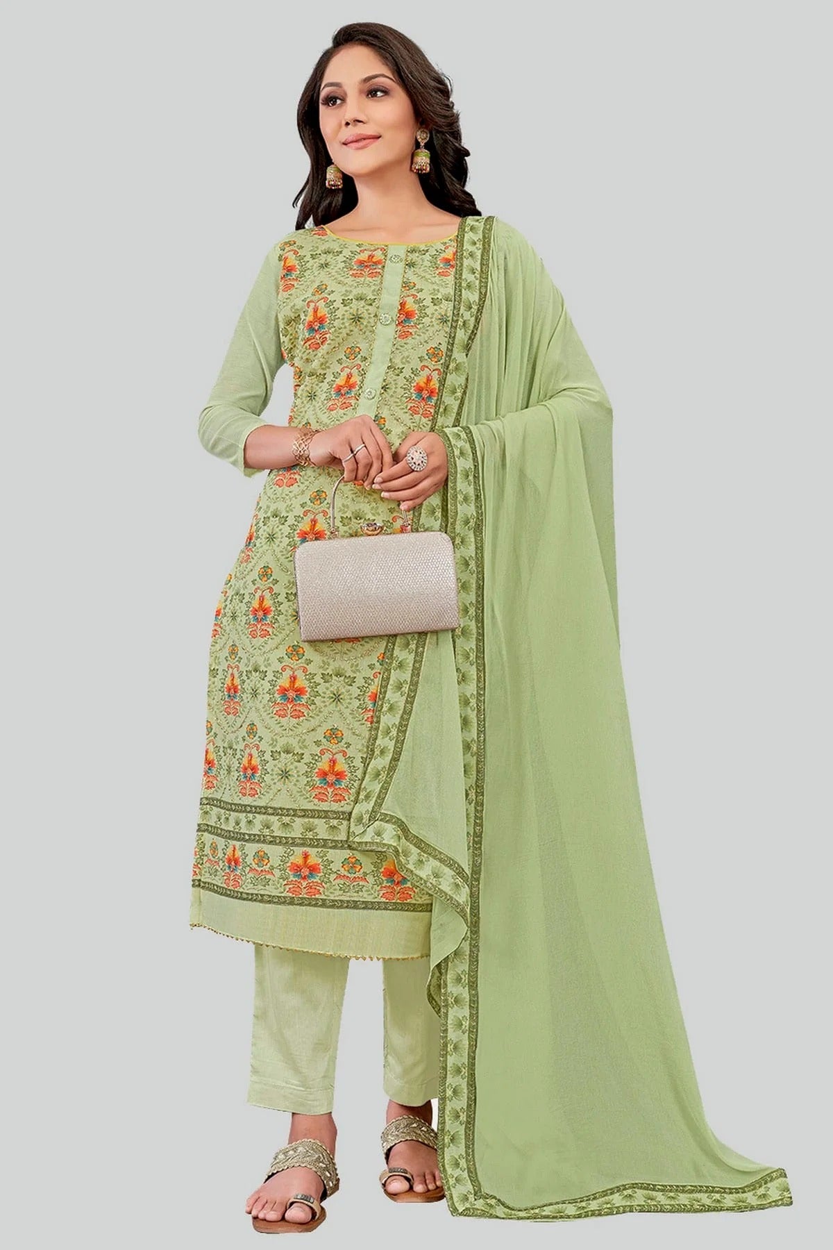 Pista Green Chanderi Silk Pant Style Suit NCSM11112398